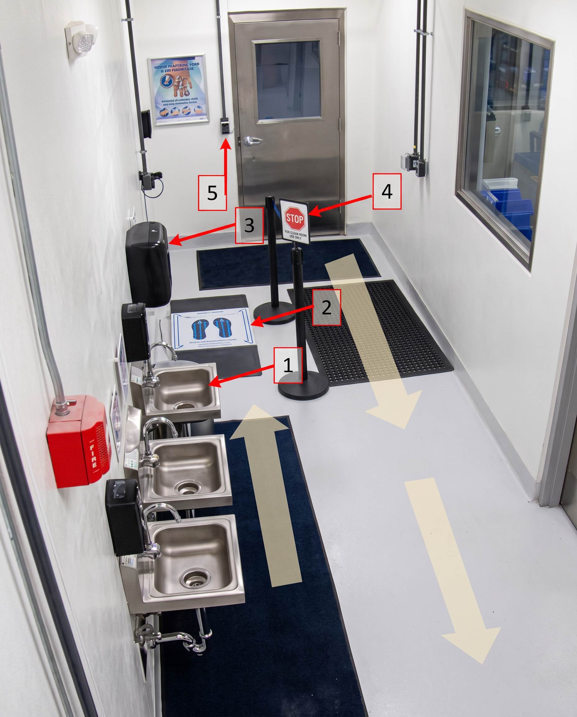 UVZone® footwear sanitizing station positioned along a controlled facility corridor near a personnel entry