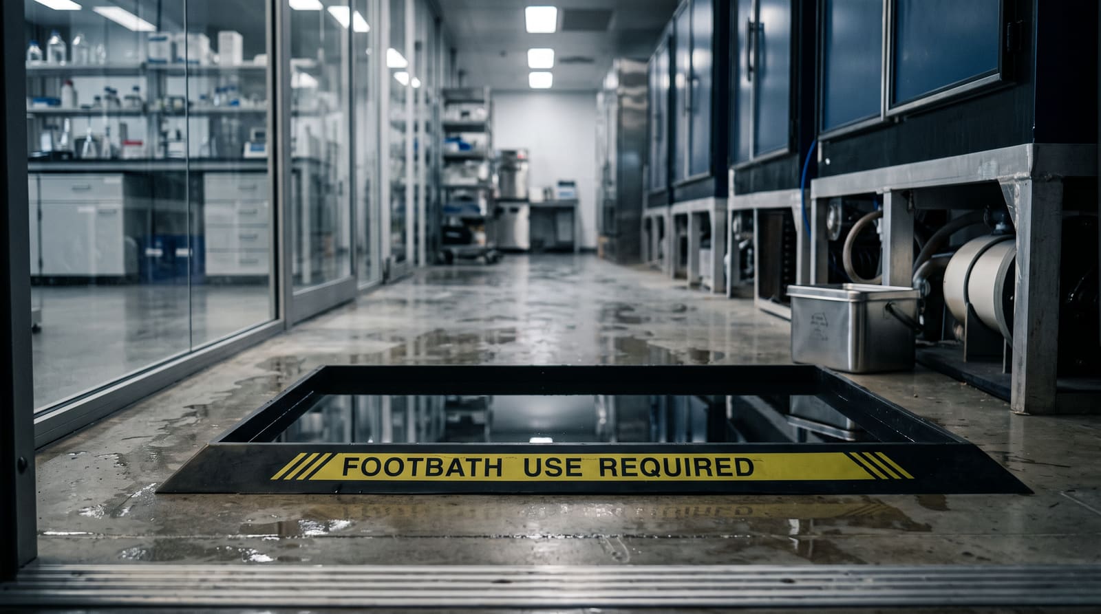 Chemical footbath mat at an agricultural facility entry